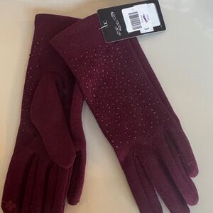 Chic Maroon Studded Gloves